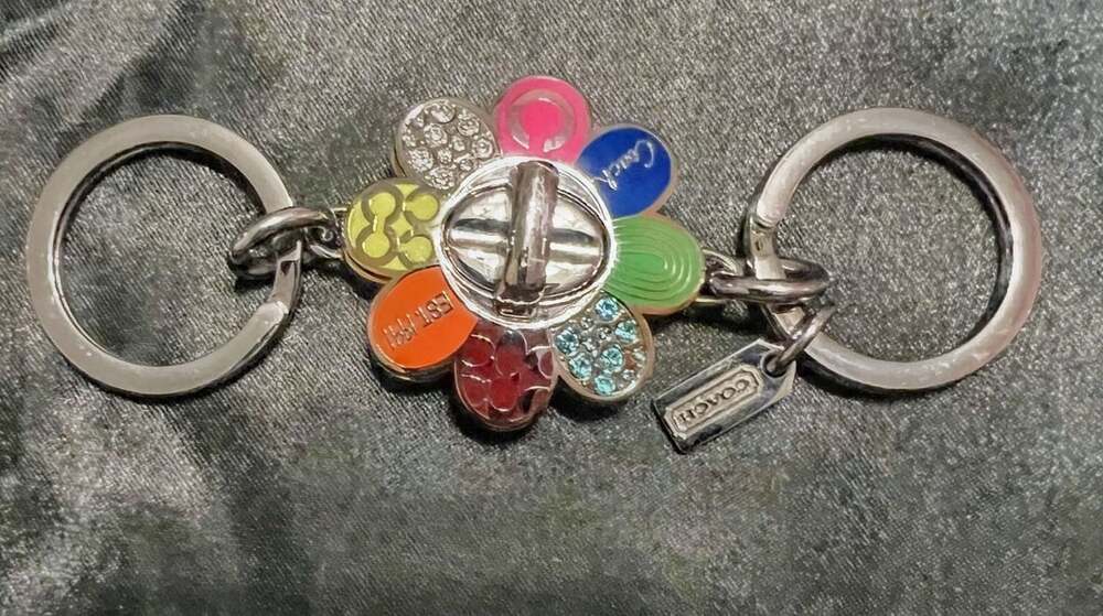 Coach Daisy Flower Keychain Luxury Bag Charm Multi-Color Flowers Used